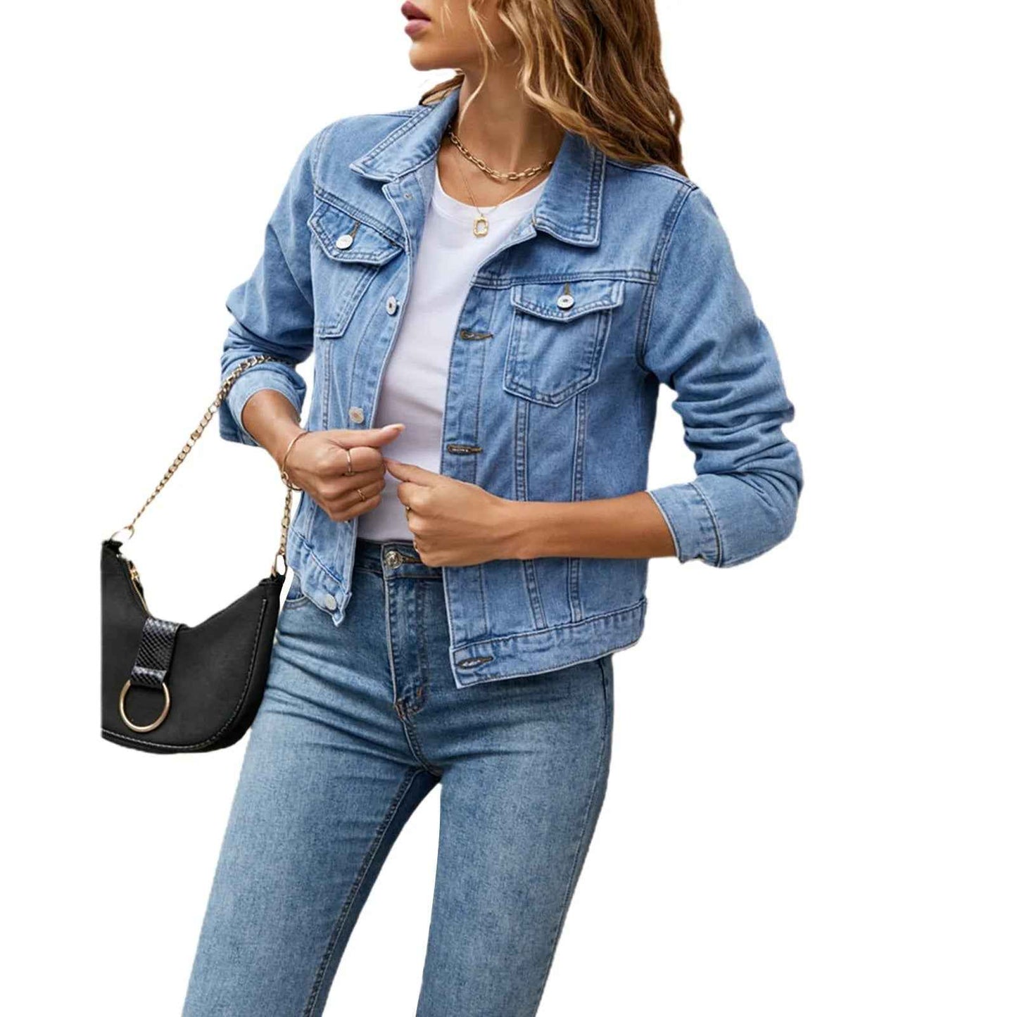Denimjakke medium blå klassisk pasform hverdags look
