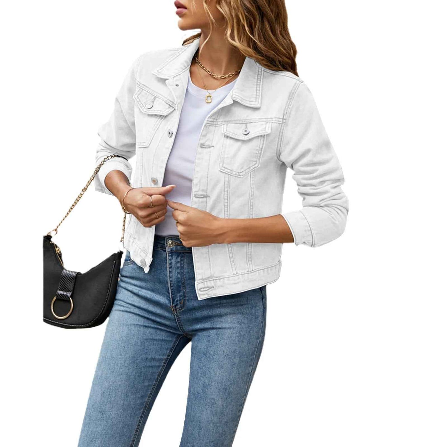 Denimjakke medium blå klassisk pasform hverdags look