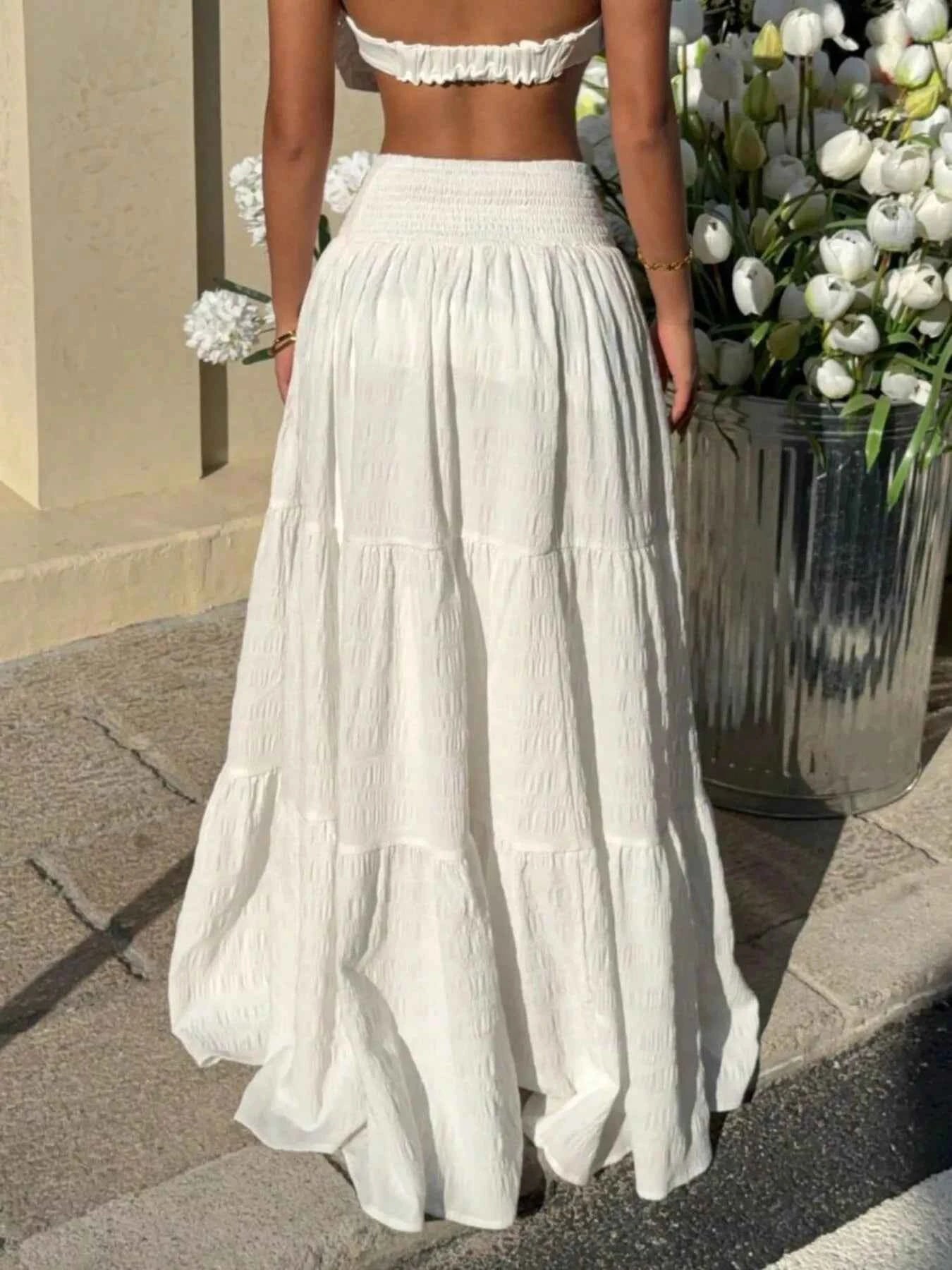 Dame nederdel flæse smocked maxi nederdel