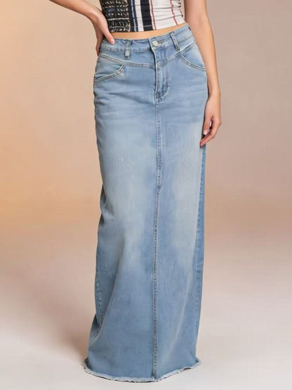 Denim nederdel lang casual hverdagsbrug