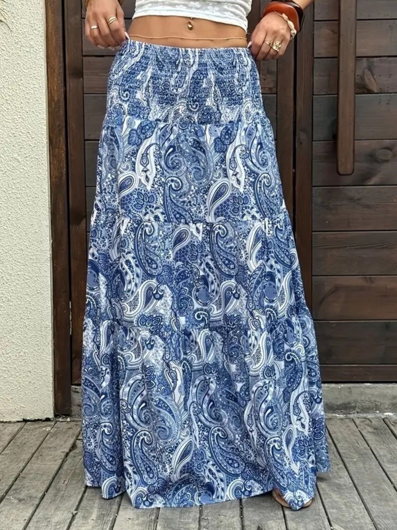 Dame nederdel elegant mønstret lang nederdel