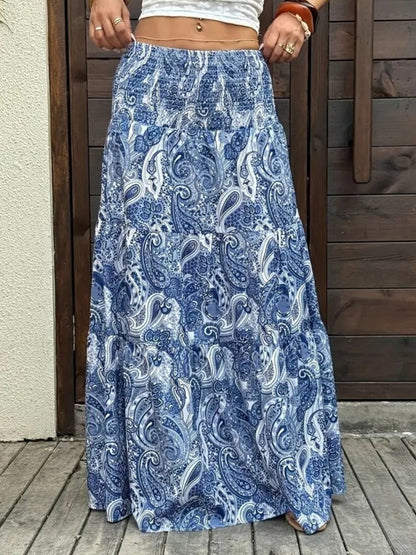 Dame nederdel elegant mønstret lang nederdel