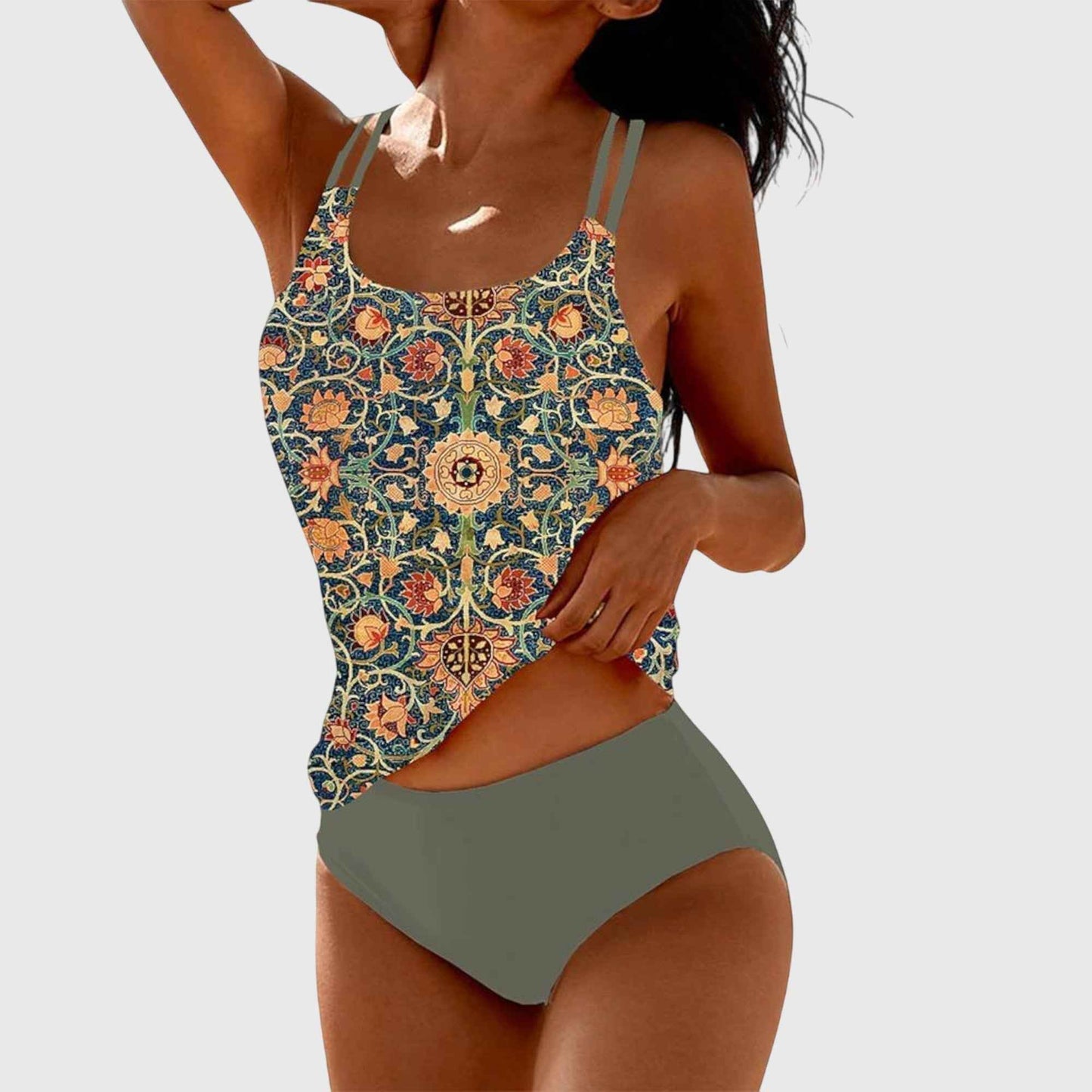 Tankini dame blomstret badetøj sæt