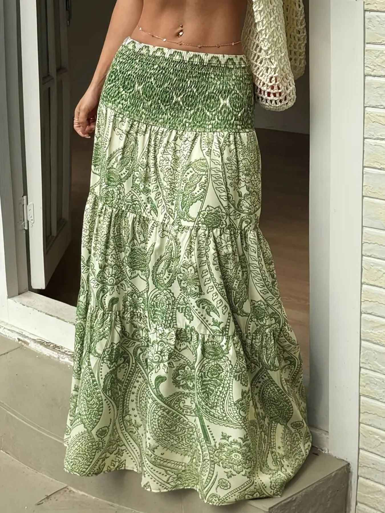Dame nederdel elegant mønstret lang nederdel