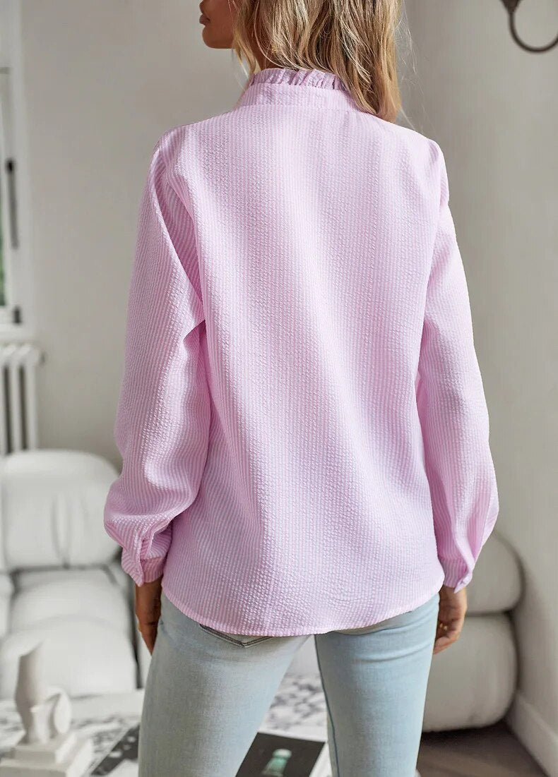 Bluse dame stribet sommer skjortebluse
