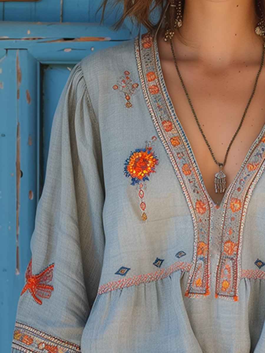 Dame bluse smuk broderi sommertop