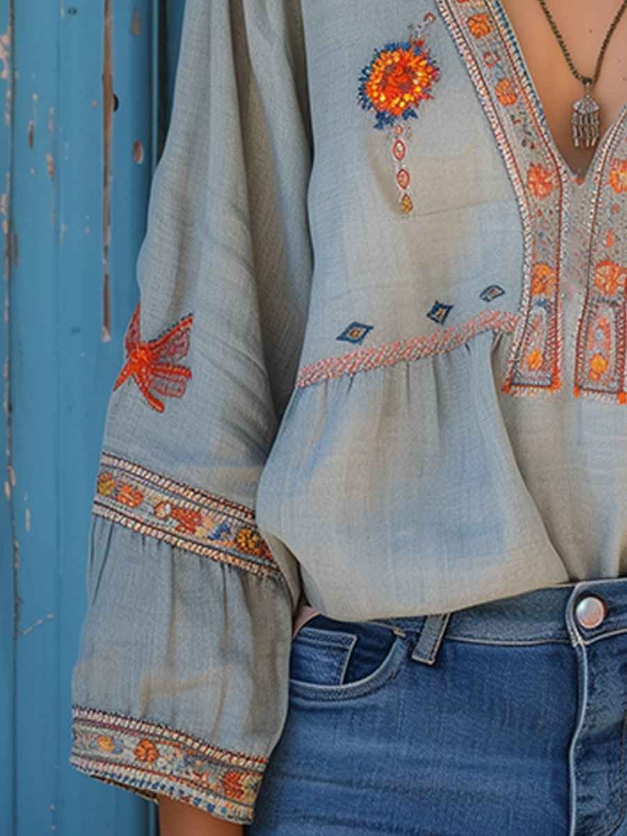 Dame bluse smuk broderi sommertop