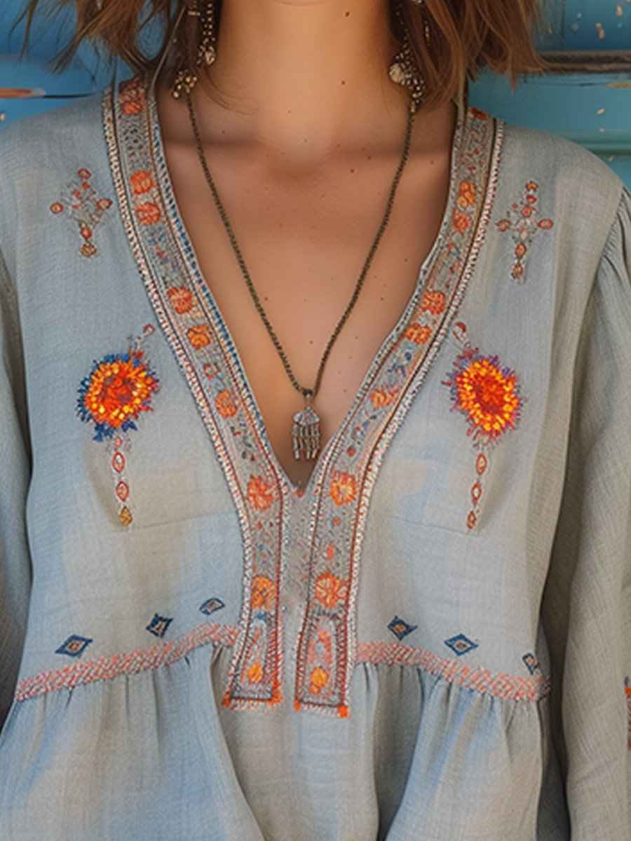 Dame bluse smuk broderi sommertop