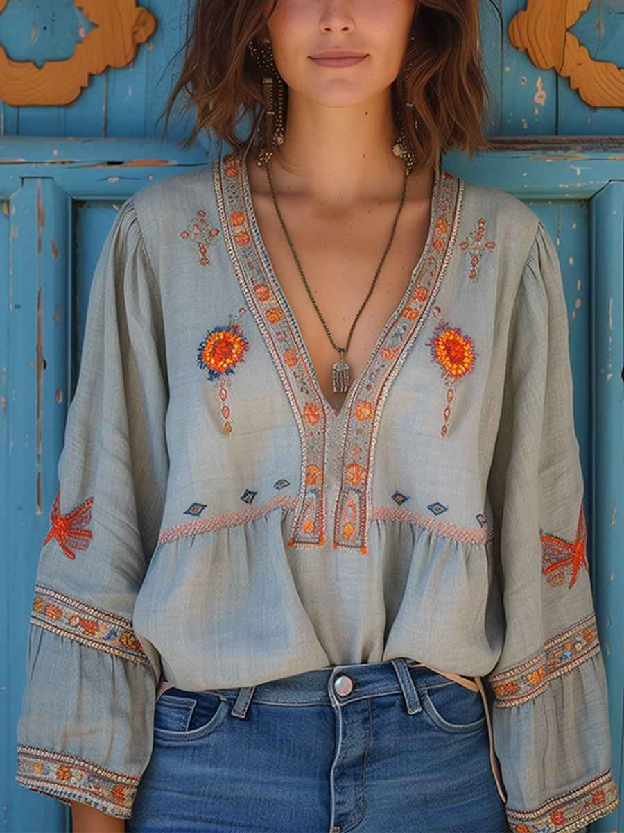 Dame bluse smuk broderi sommertop