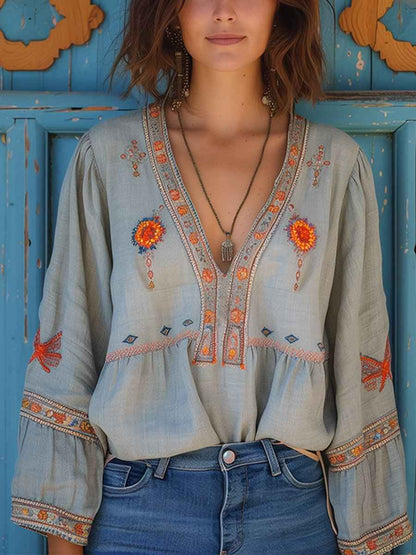 Dame bluse smuk broderi sommertop