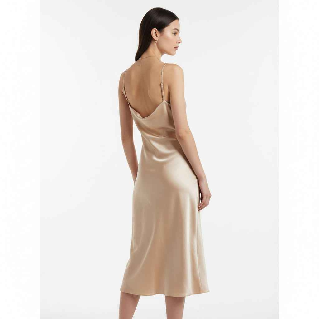 Champagne Satin Midi Kjole