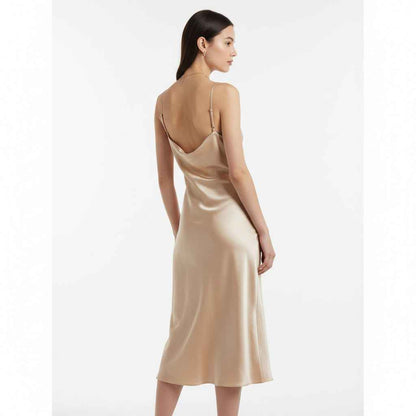 Champagne Satin Midi Kjole