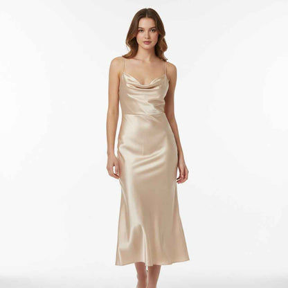 Champagne Satin Midi Kjole