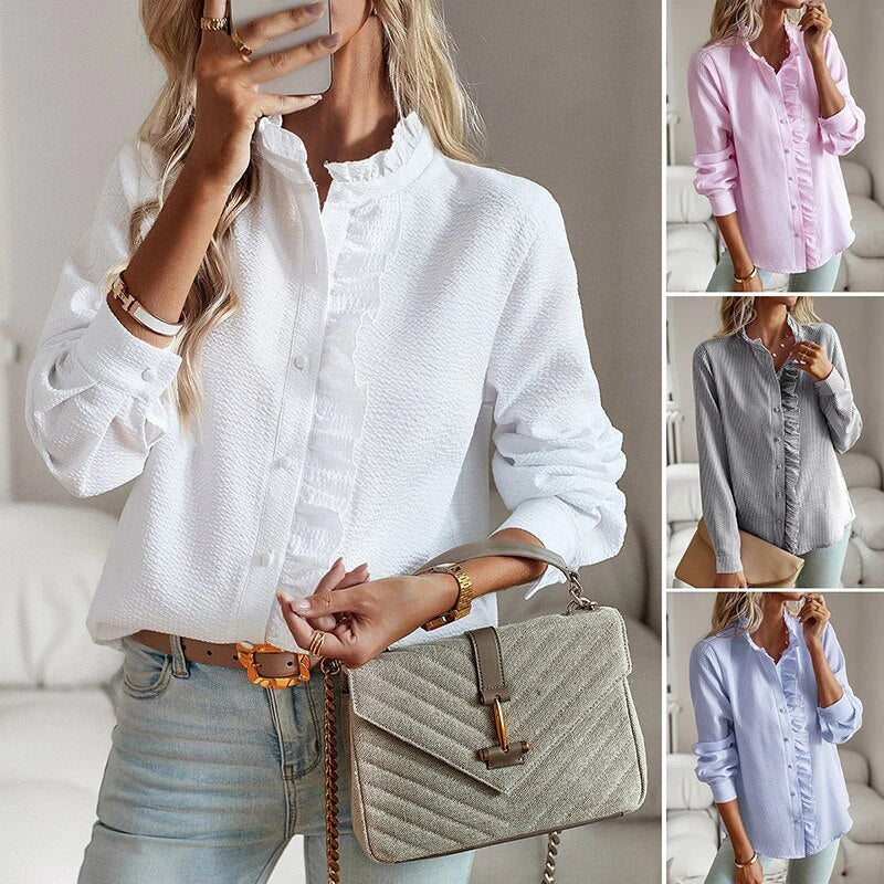 Bluse dame stribet sommer skjortebluse