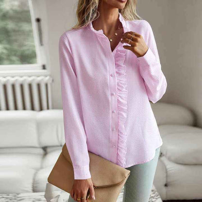 Bluse dame stribet sommer skjortebluse