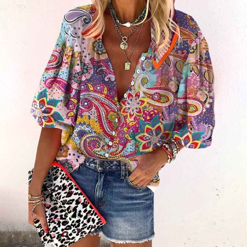 Dame bluse blomstret elegant hverdagstop