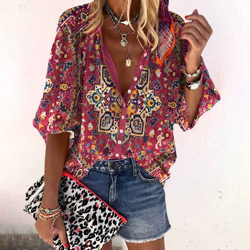 Dame bluse blomstret elegant hverdagstop