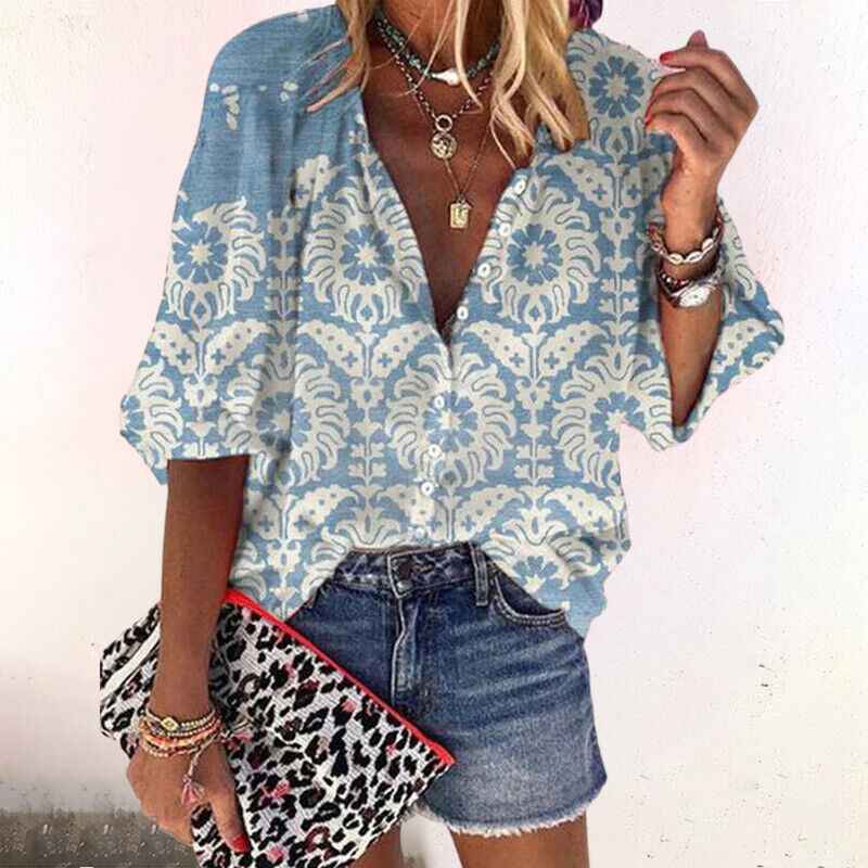 Dame bluse blomstret elegant hverdagstop