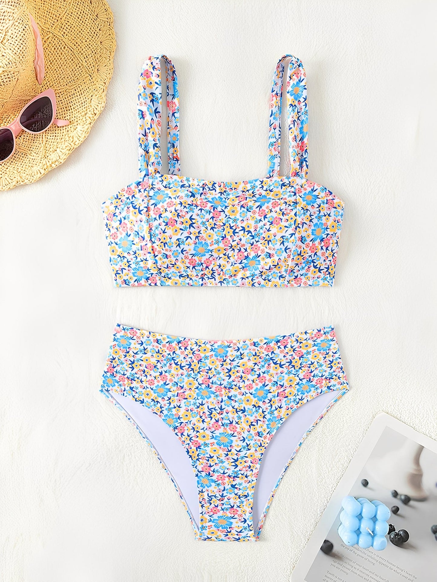 Bikini sæt blomstret højtaljet badetøj