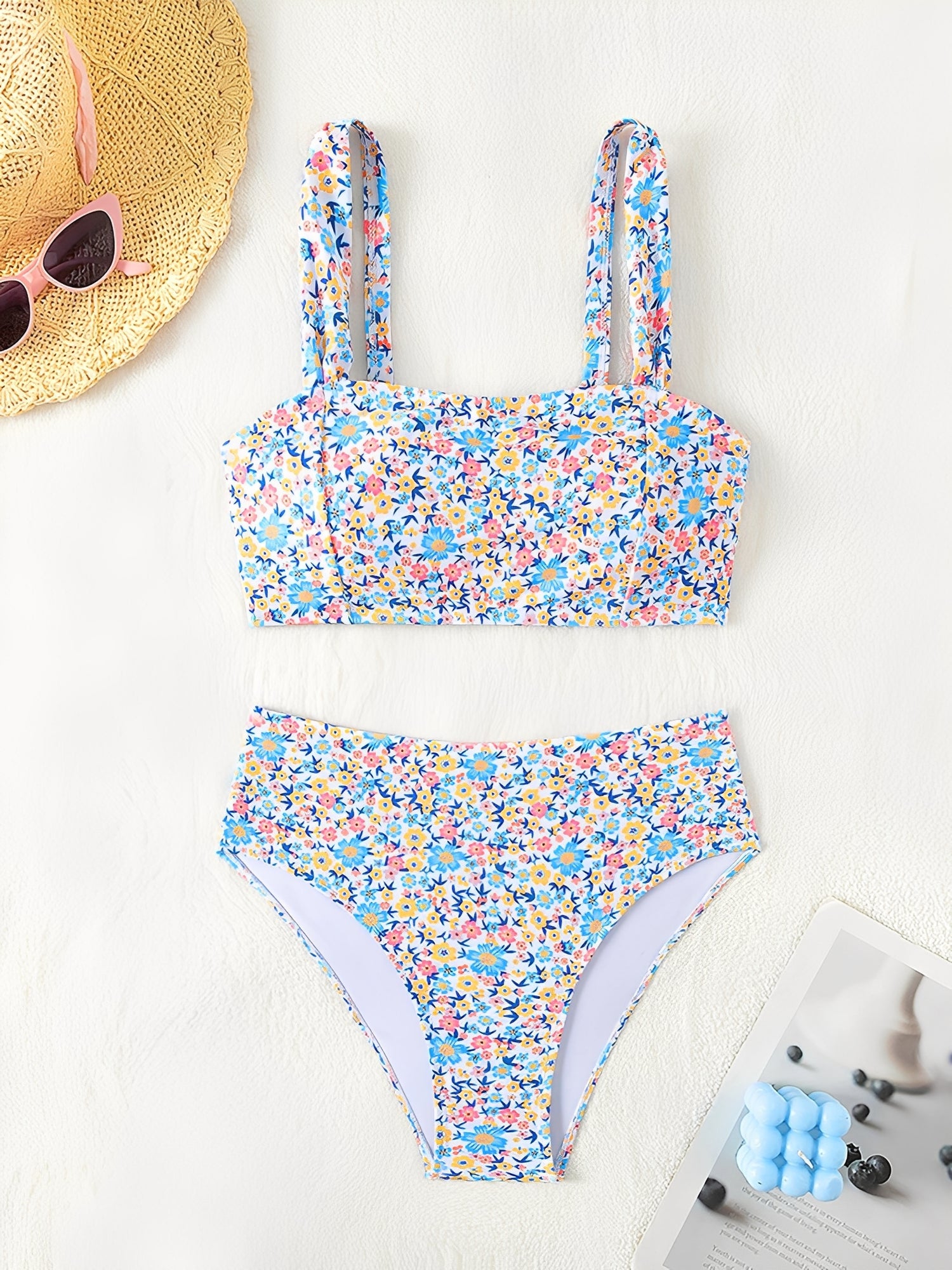 Bikini sæt blomstret højtaljet badetøj