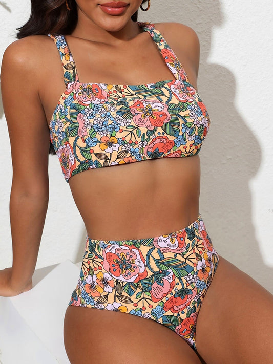 Bikini sæt blomstret højtaljet badetøj