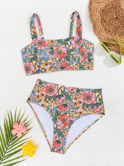 Bikini sæt blomstret højtaljet badetøj