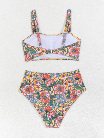 Bikini sæt blomstret højtaljet badetøj