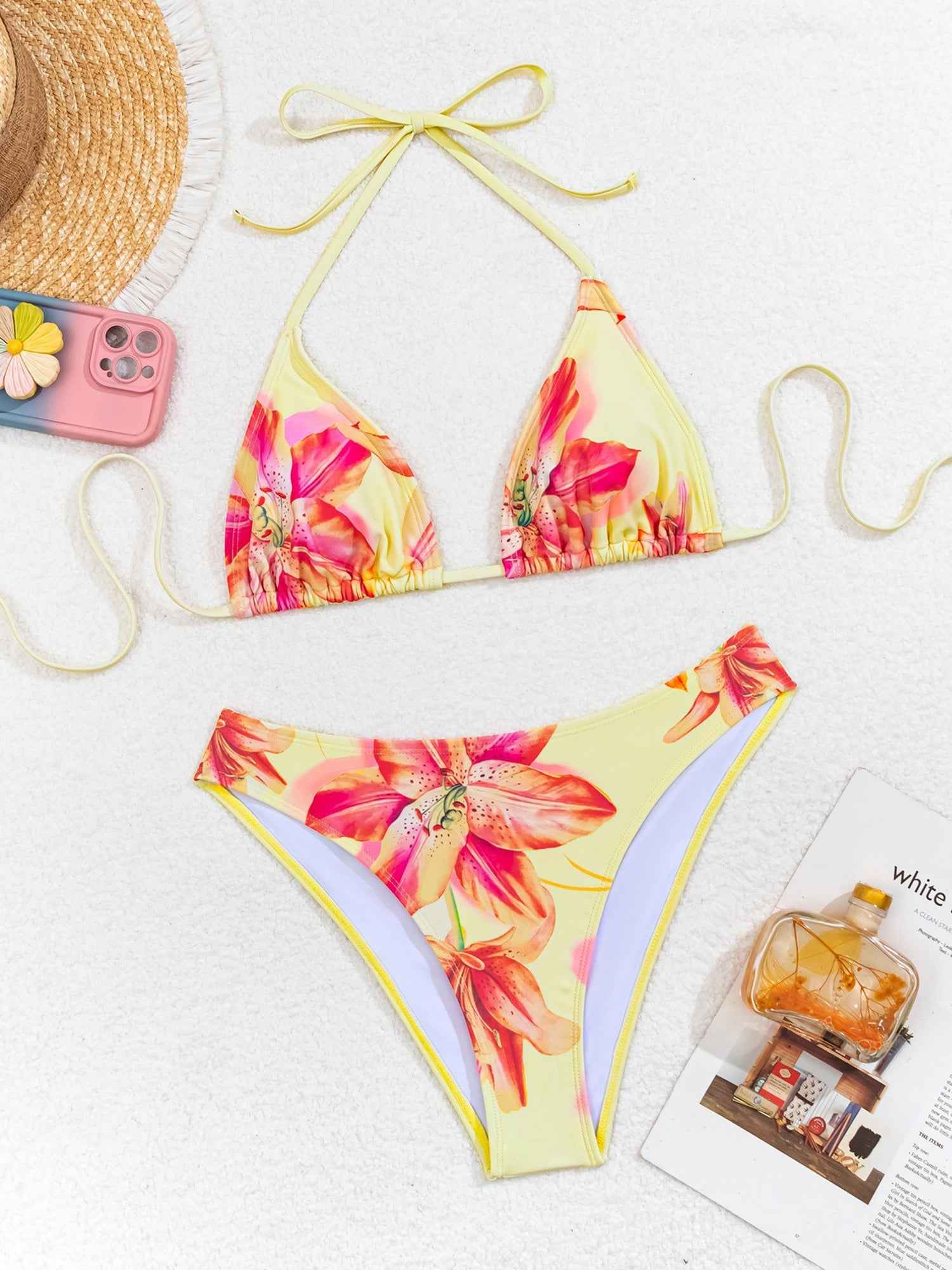 Dame bikini blomstret trekantskop badetøj sæt