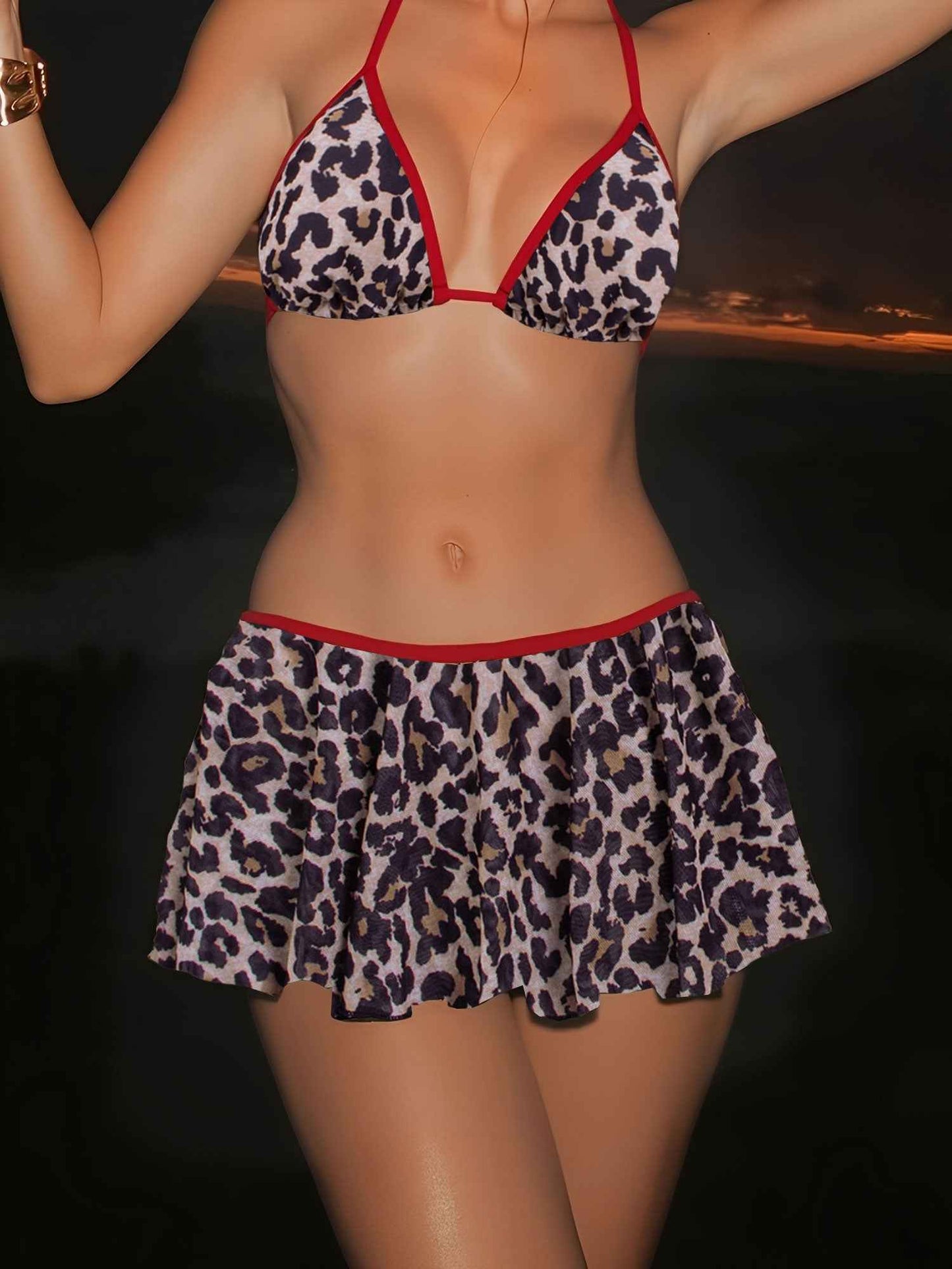 Bikini dame leopardprint strandtøj sæt