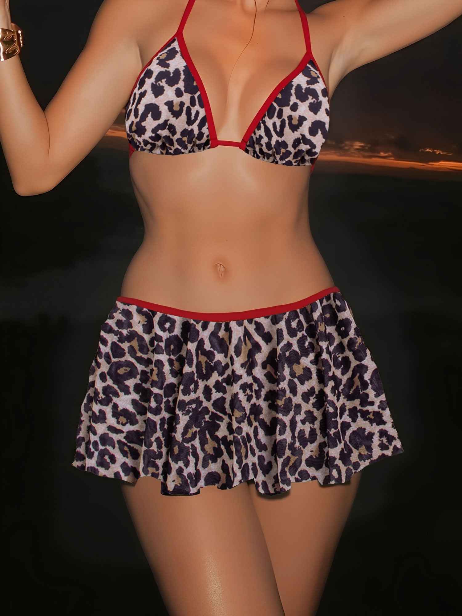 Bikini dame leopardprint strandtøj sæt