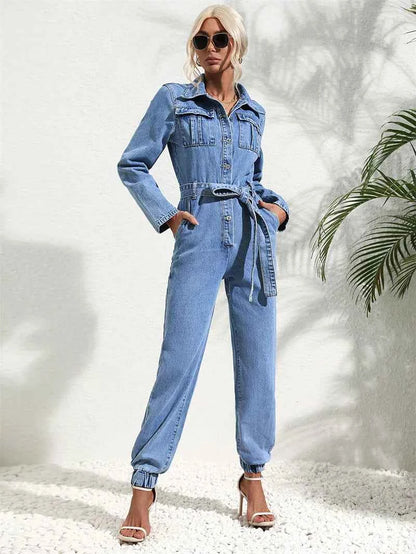 Cowboy kjole dame denim knaplukning