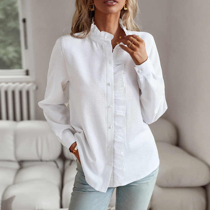 Bluse dame stribet sommer skjortebluse